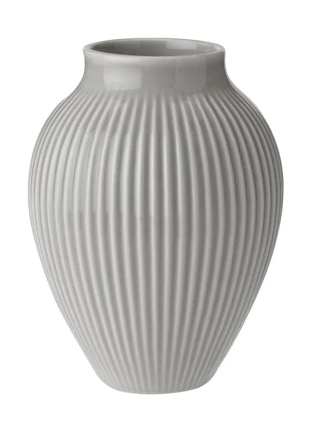 Knabstrup Keramik Vaas met groeven H 12,5 cm, grijs