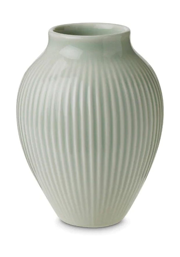 Knabstrup Keramik Vase mit Rillen H 12,5 Cm, Mintgrün