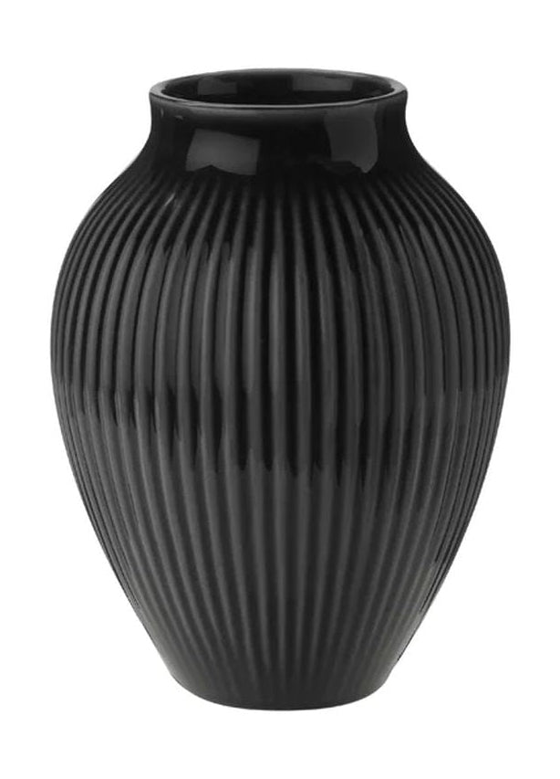Knabstrup Keramik Vase con scanalature H 12,5 cm, nero