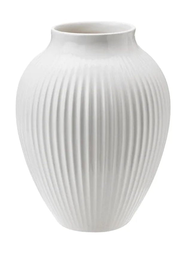 Jarrón Knabstrup Keramik con surcos H 12,5 cm, blanco