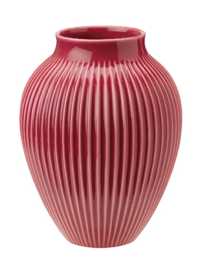 Knabstrup keramik vasi með grópum H 20 cm, Bordeaux