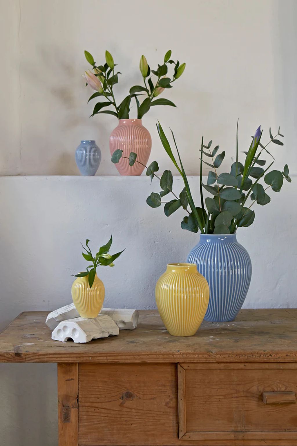 Knabstrup keramik vase med spor h 20 cm, gul