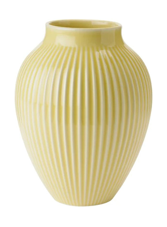 Knabstrup keramik vasi með grópum H 20 cm, gulur
