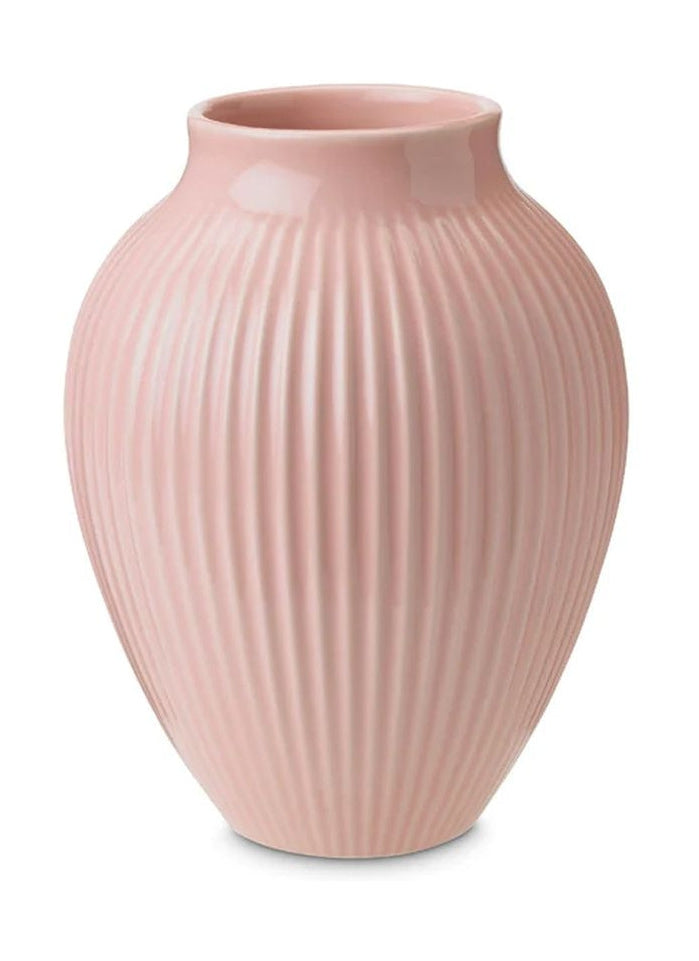 Knabstrup Keramik Vase med riller H 20 cm, lyserød