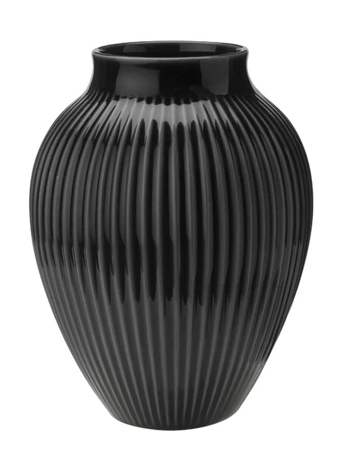Knabstrup keramik vase med spor h 20 cm, svart