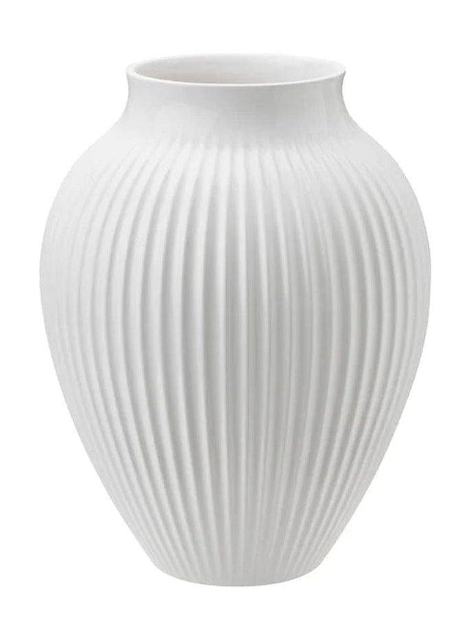 Jarrón Knabstrup Keramik con surcos H 20 cm, blanco