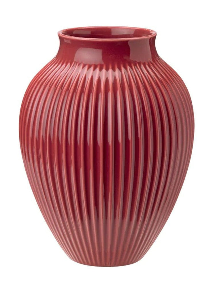 Knabstrup Keramik Vaas met grooves h 27 cm, bordeaux