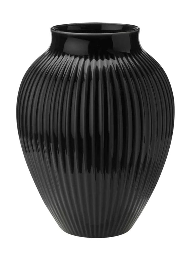 Knabstrup Keramik Vase With Grooves H 27 Cm, Black