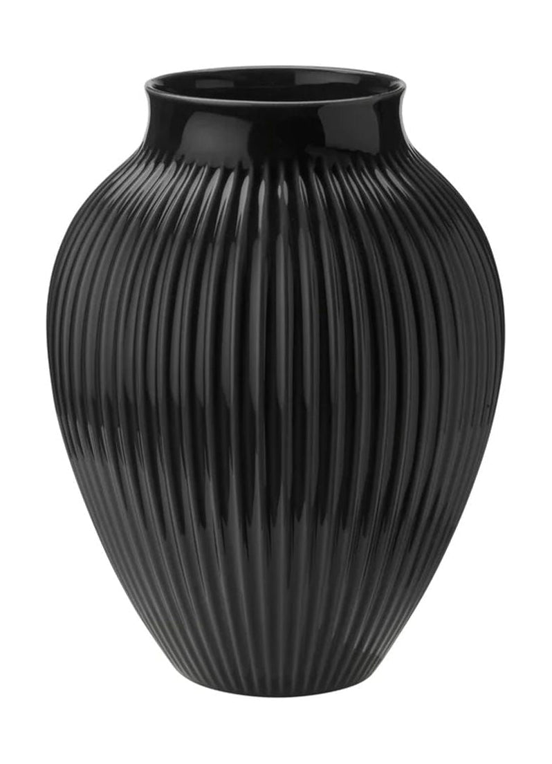 Knabstrup Keramik Vaas met groeven h 35 cm, zwart