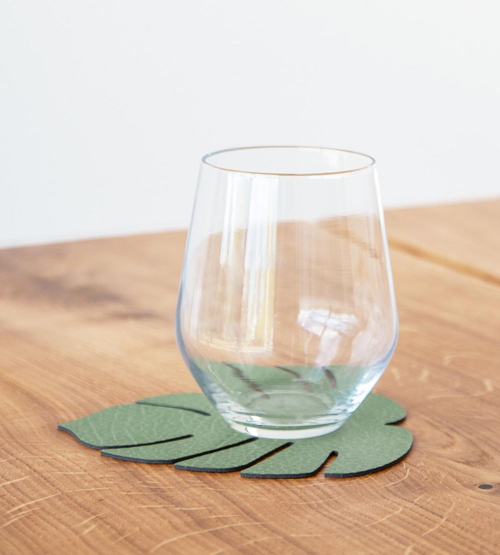 Lind Dna Leaf Glass Coaster Hippo Leather, Forest Green