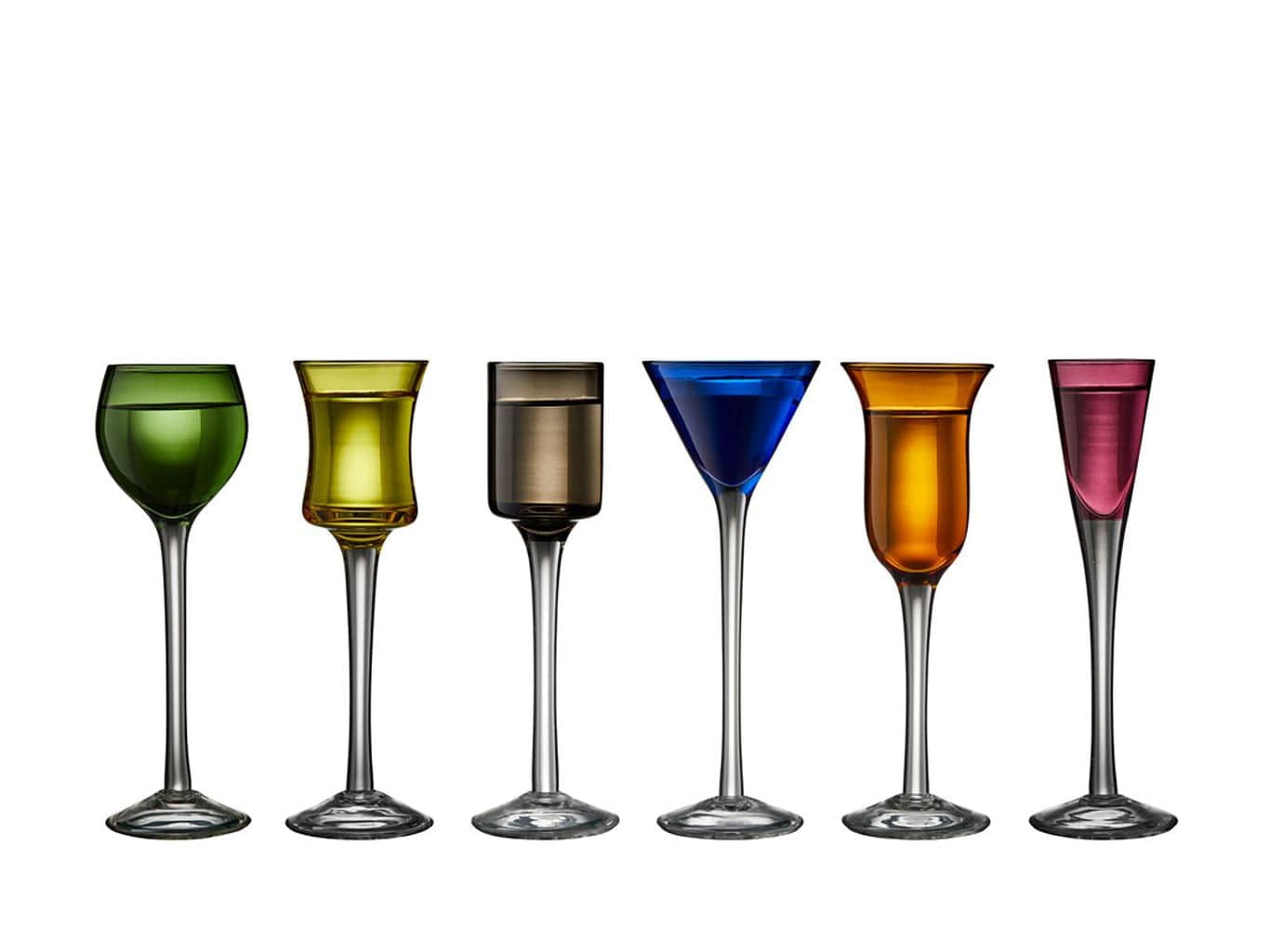 Lyngby Glas Schnapps Glas verschiedene Farben, 6 PCs.