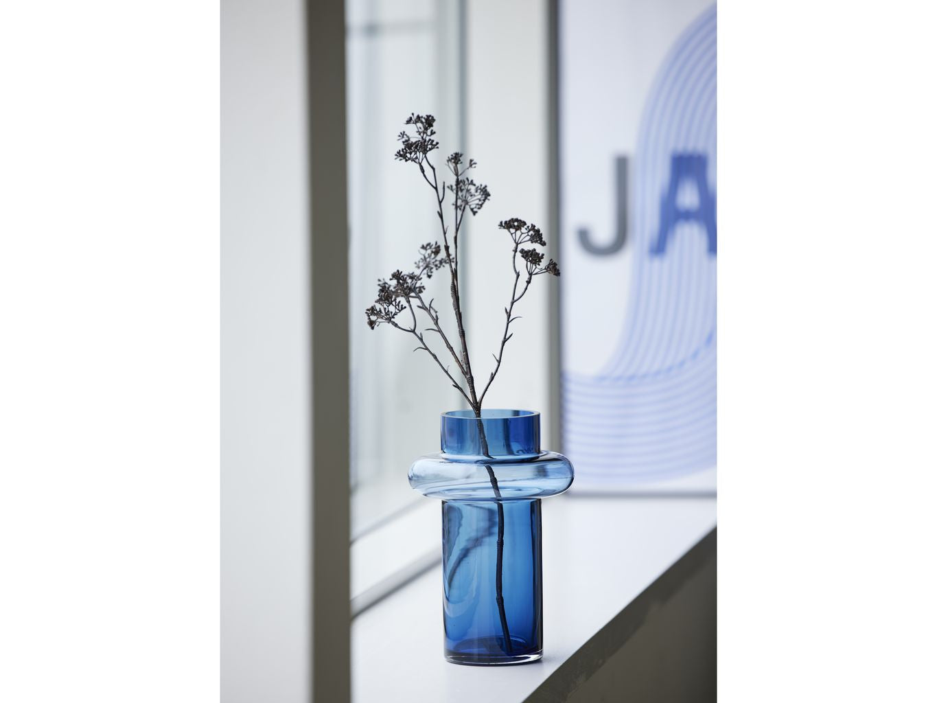 Lyngby Glas Vase de tube H: 25 cm, bleu foncé