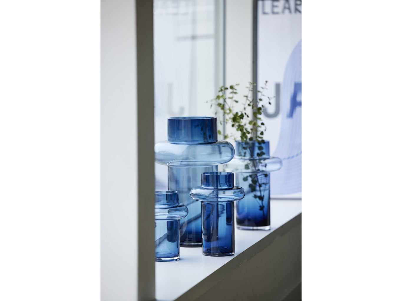 Lyngby Glas Vase de tube H: 40 cm, bleu foncé