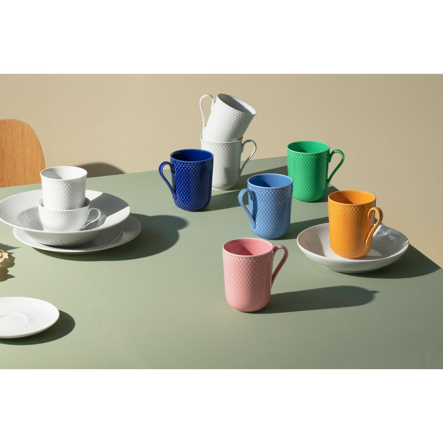 Lyngby porcelæn rhombe tazza a colori con manico, verde