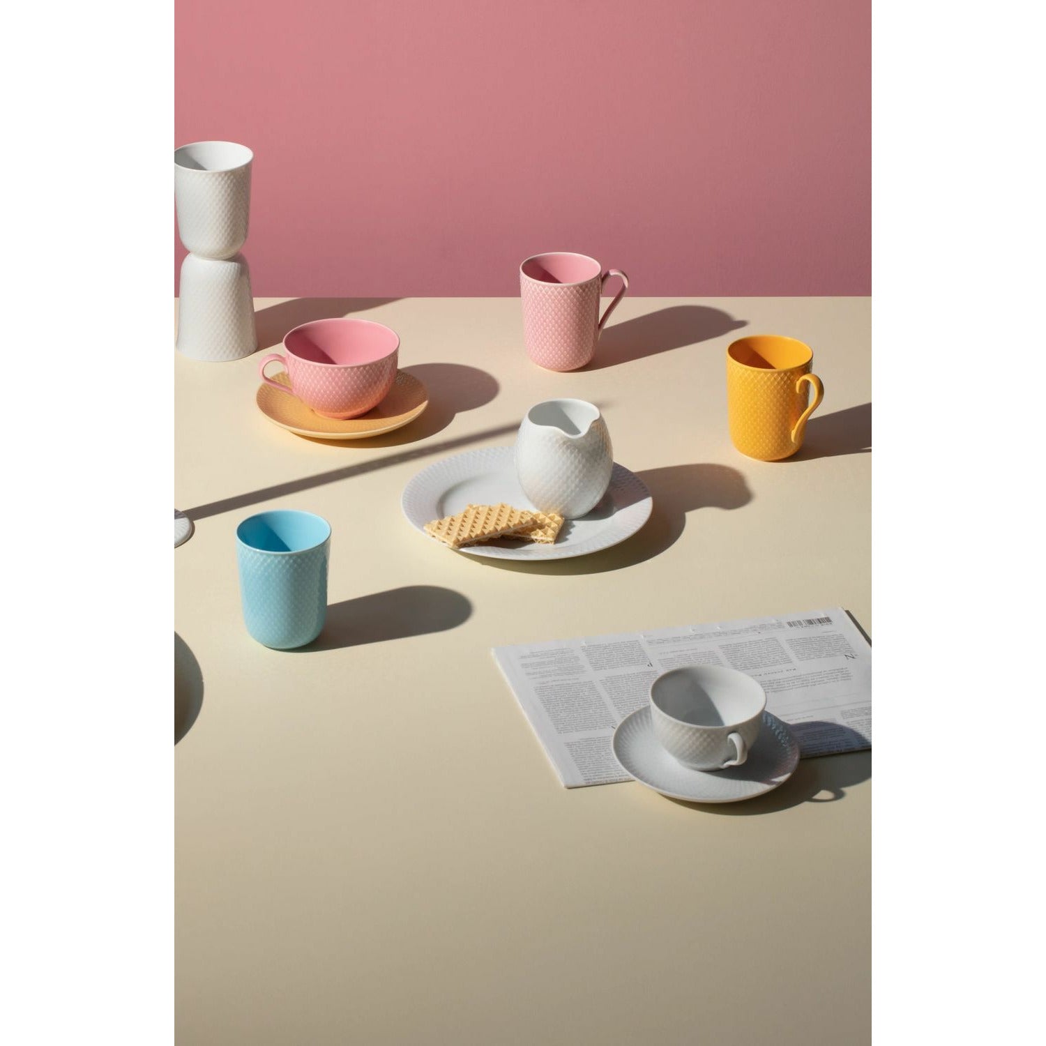 Lyngby porcelæn rhombe tazza a colori con manico, rosa