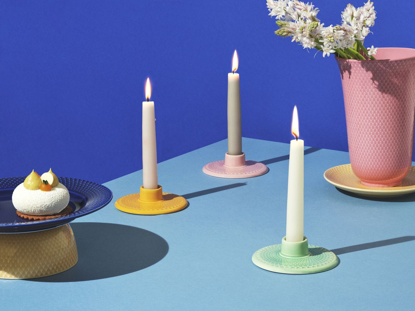 Lyngby Porcelæn Rhombe Color Candlestick H3 Cm, Yellow