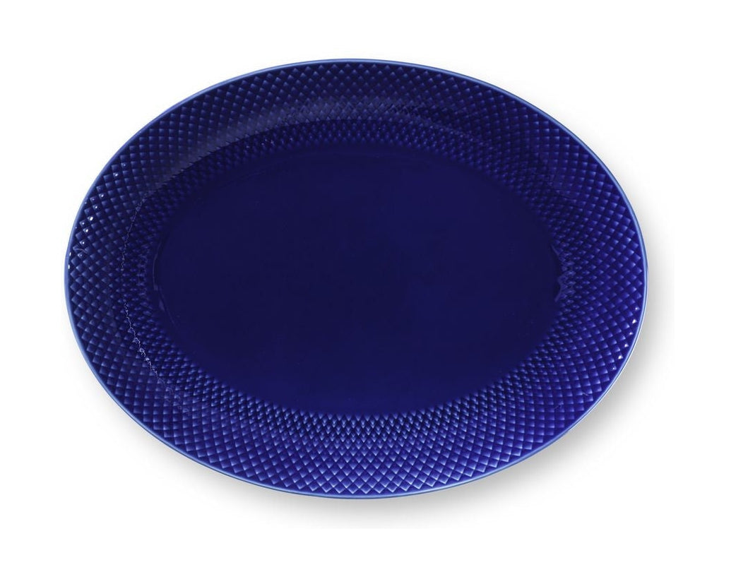 Lyngby Porcelæn Rhombe Color Oval serveringsplate 35x26,5, mørkeblå