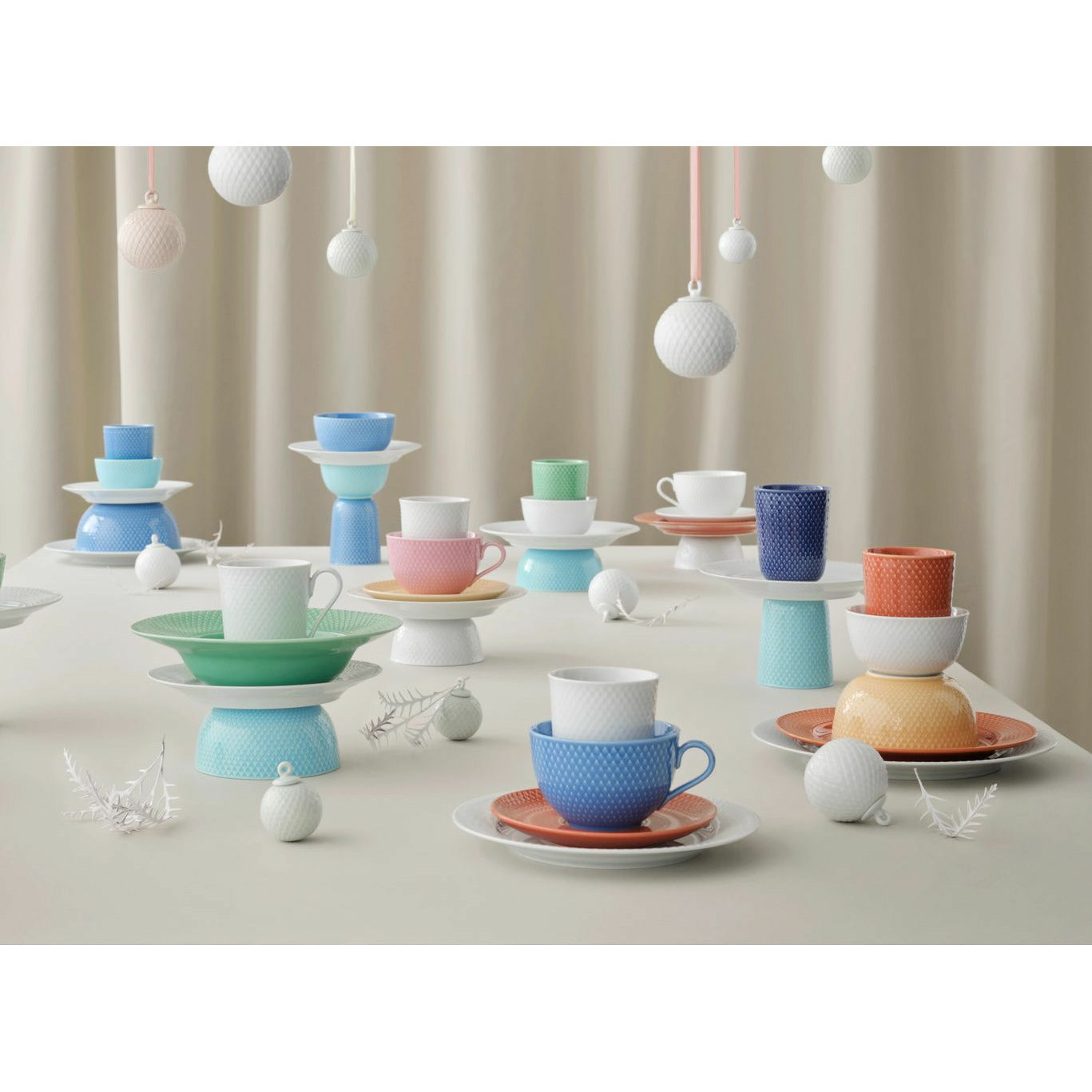 Lyngby Porcelæn Rhombe Color Tea Cup met schotel, blauw/terracotta