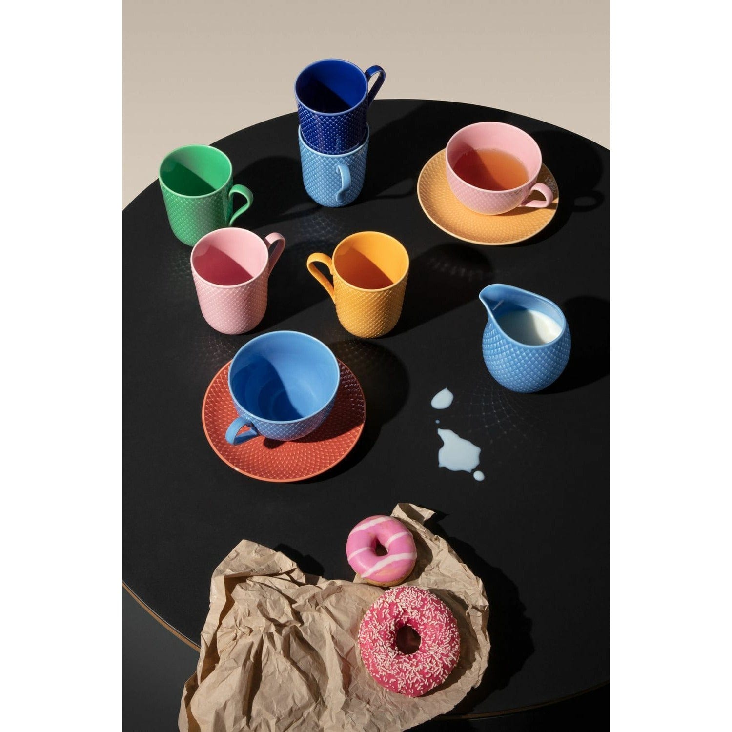 Lyngby Porcelæn Rhombe Color Tea Cup med tallerken, rosa/beige