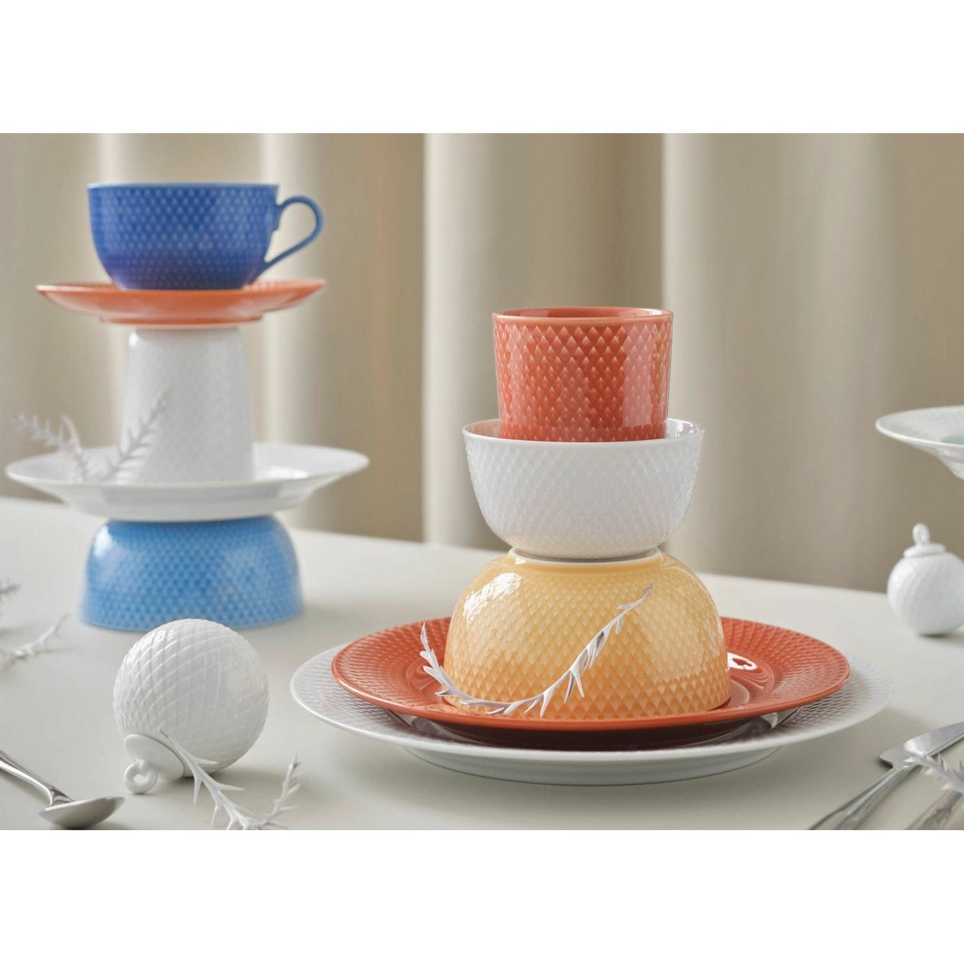 Lyngby Porcelæn Rhombe Color Tea Cup med tallerken, lyserød/beige