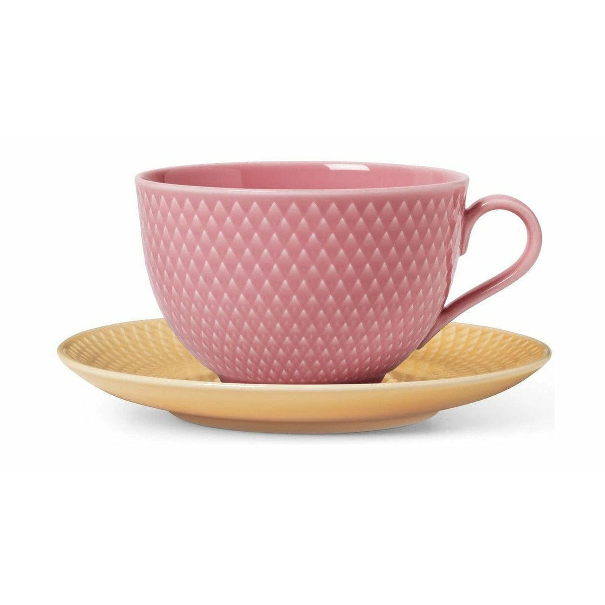 Lyngby Porcelæn Tasse de thé de couleur Rhombe avec soucoupe, rose / beige