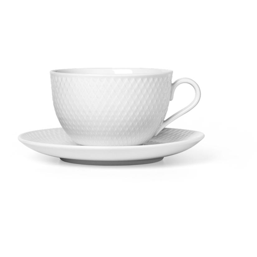 Lyngby Porcelæn Tasse de thé Rhombe avec soucoupe 39 CL Porcelaine blanche