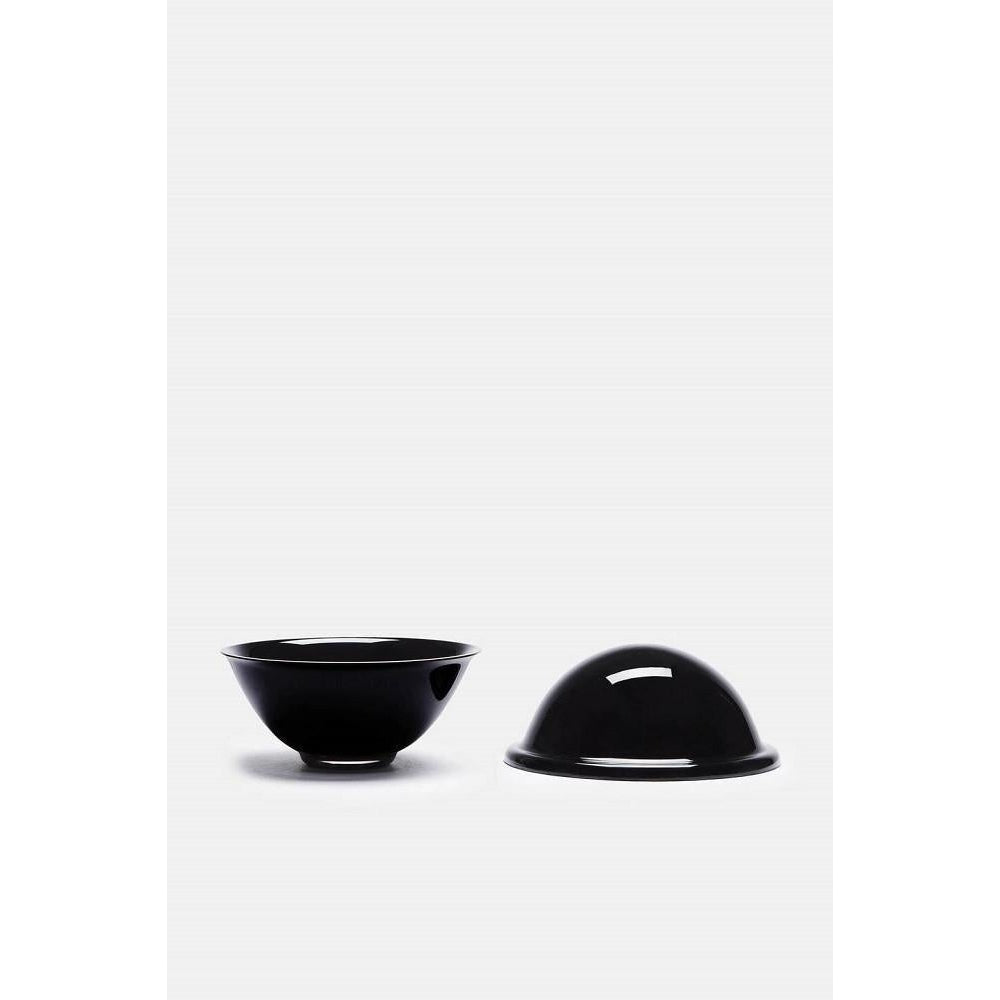 Lyngby Rhombe Chapeau碗，带盖，黑色，大型