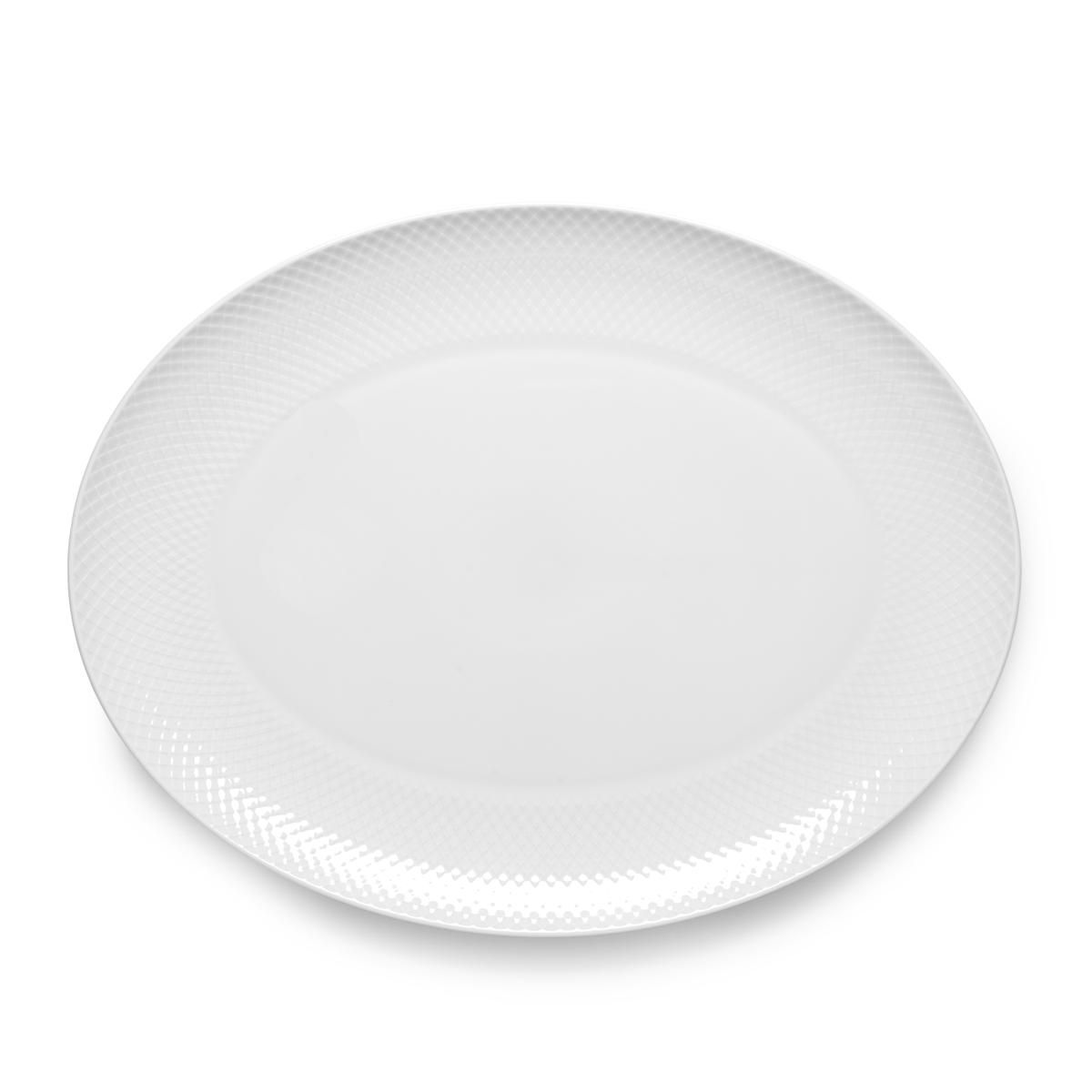 Lyngby Rhombe serveringsplade oval hvid, 42 cm