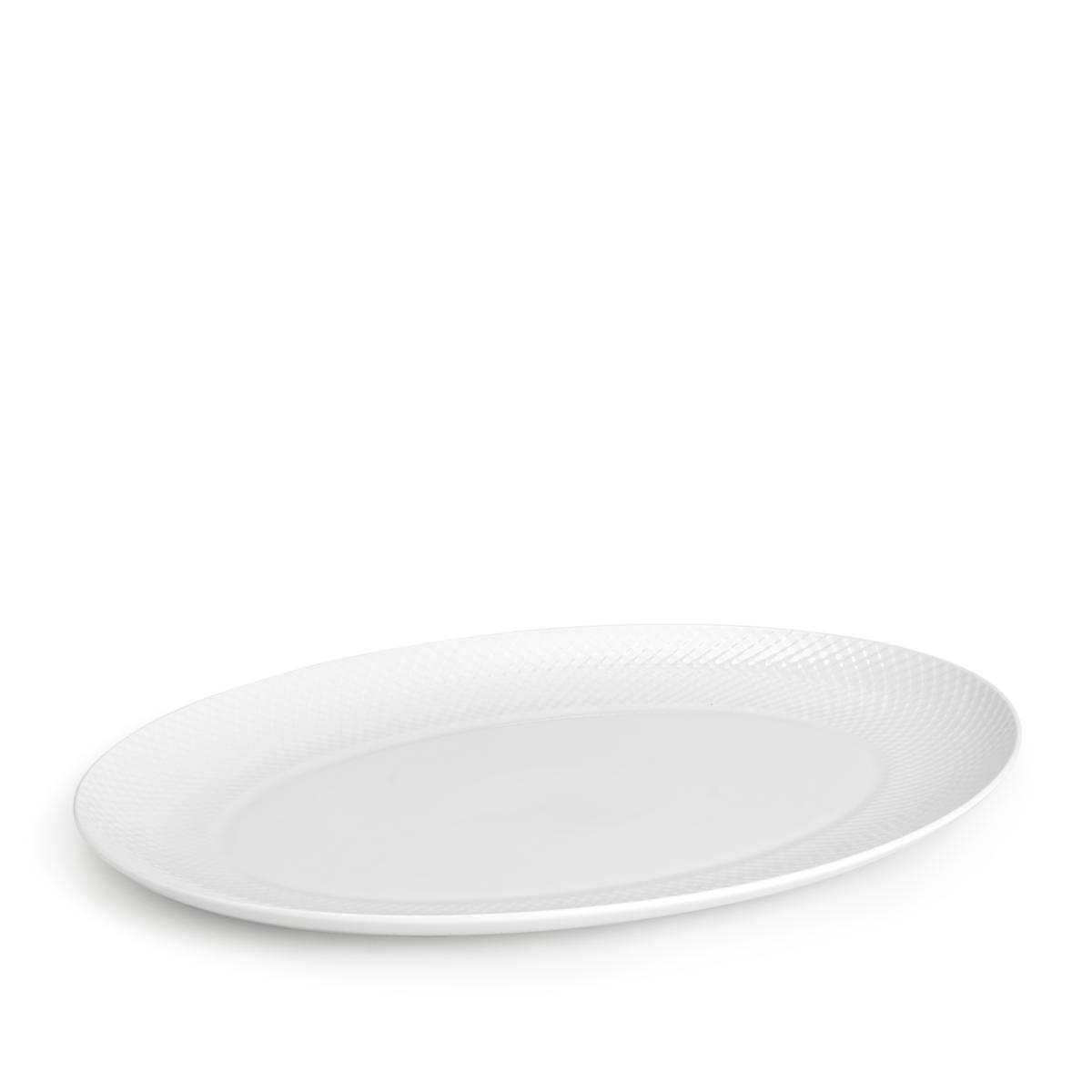 Lyngby Rhombe serverar platta oval vit, 42 cm