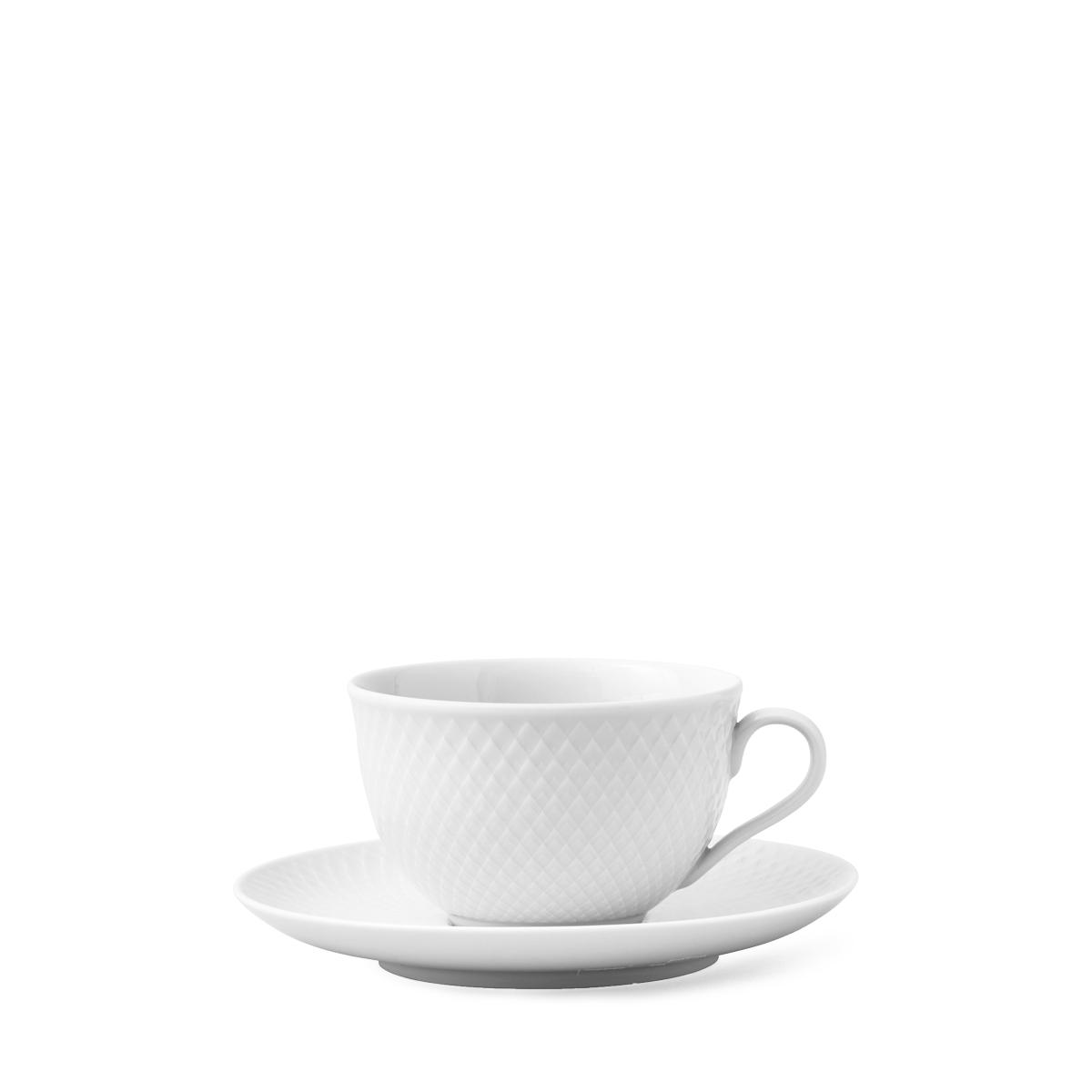 Lyngby Tasse de thé Rhombe avec soucoupe, blanc