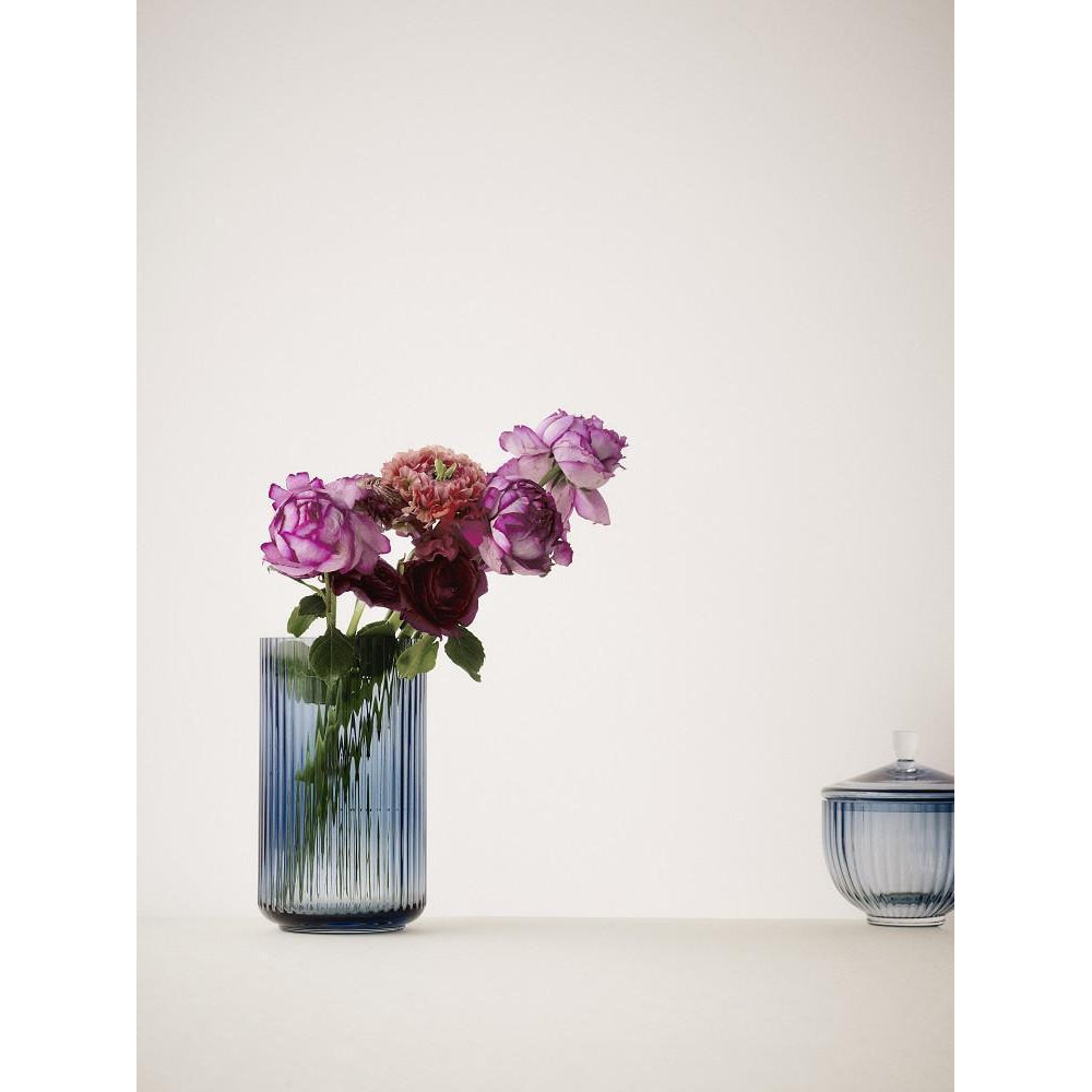 Lyngby Vase blå glas, 15 cm