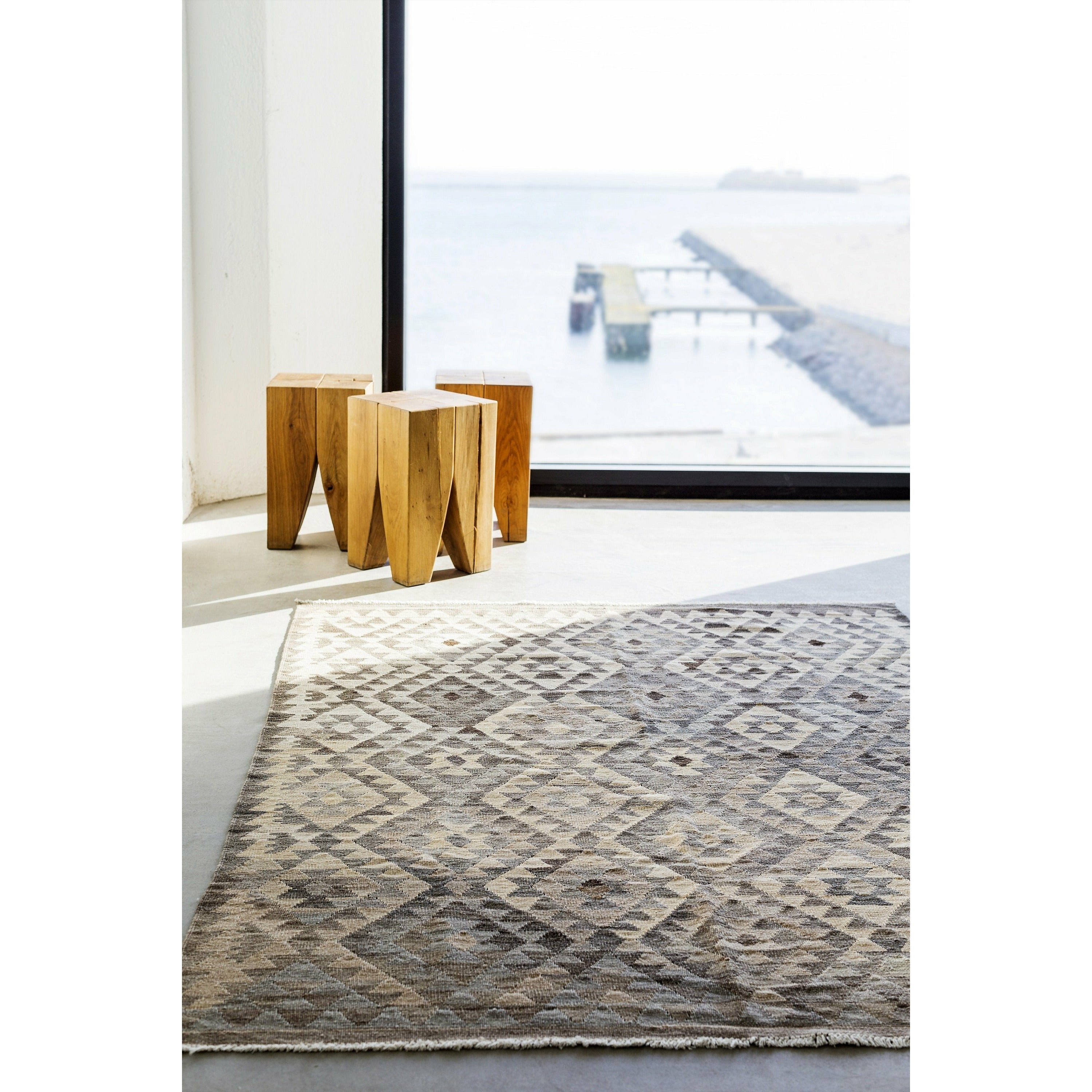 Massimo Kelim地毯天然灰色，150x200 cm