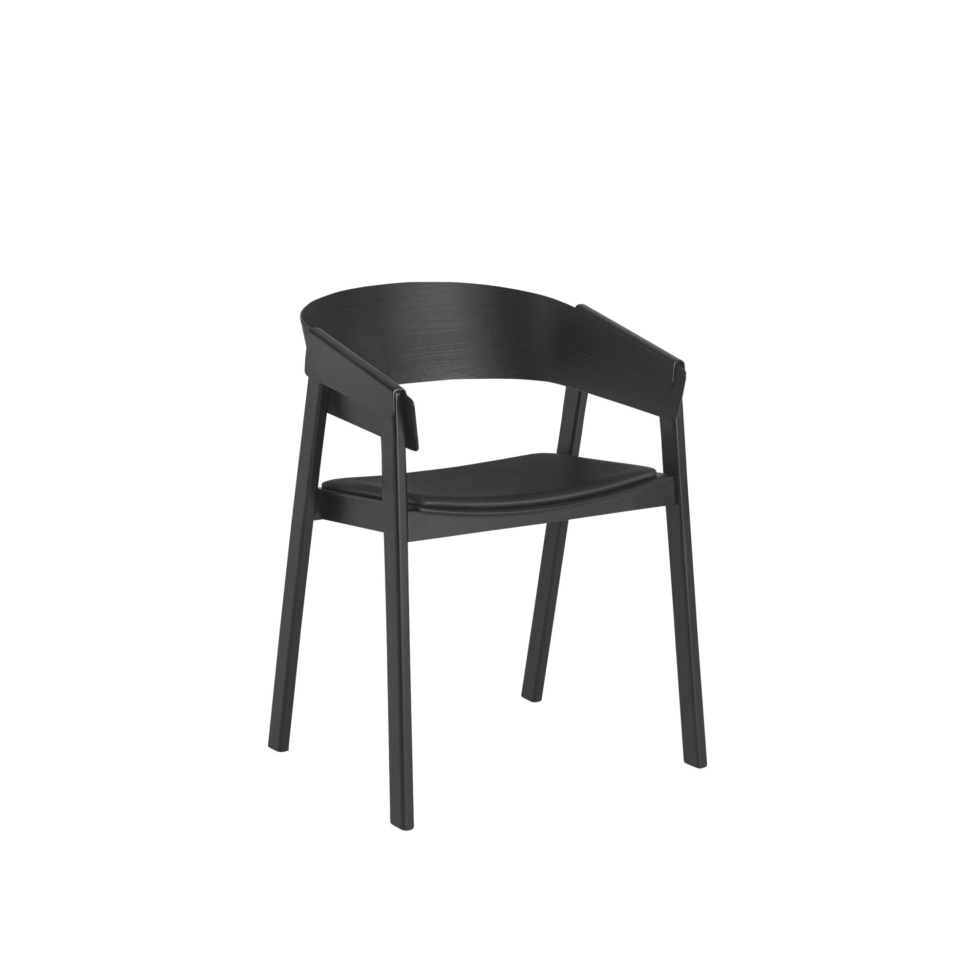 Asiento de cuero de roble de silla de cubierta muuto, cuero de refino negro