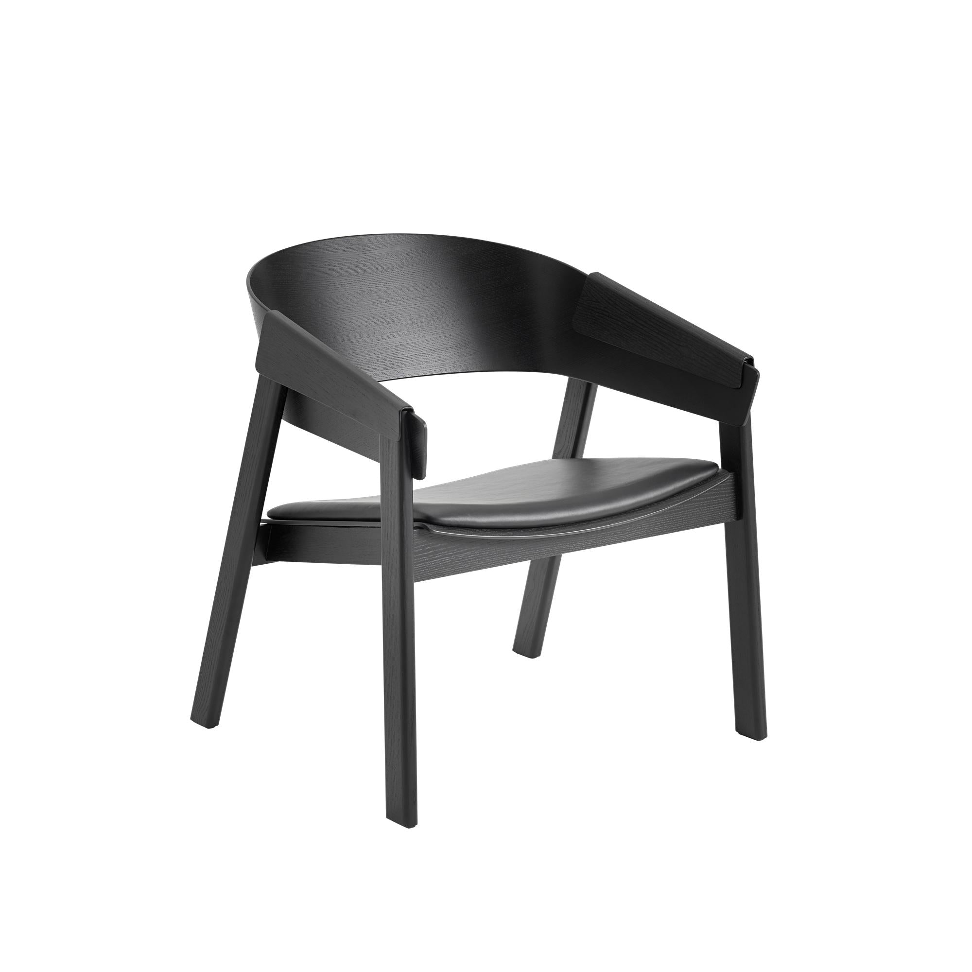 Muuto Couvercle chaise de salon siège en cuir chêne, cuir raffine noir