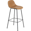 Muuto Fiber Bar Chair mit Rückenlehne und Rohrgestell, Sitz Fiber/Leder, Leder Cognacbraun