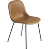 Muuto Fiber Side Chair Tube Base, Leather Seat, Brown Cognac Leather