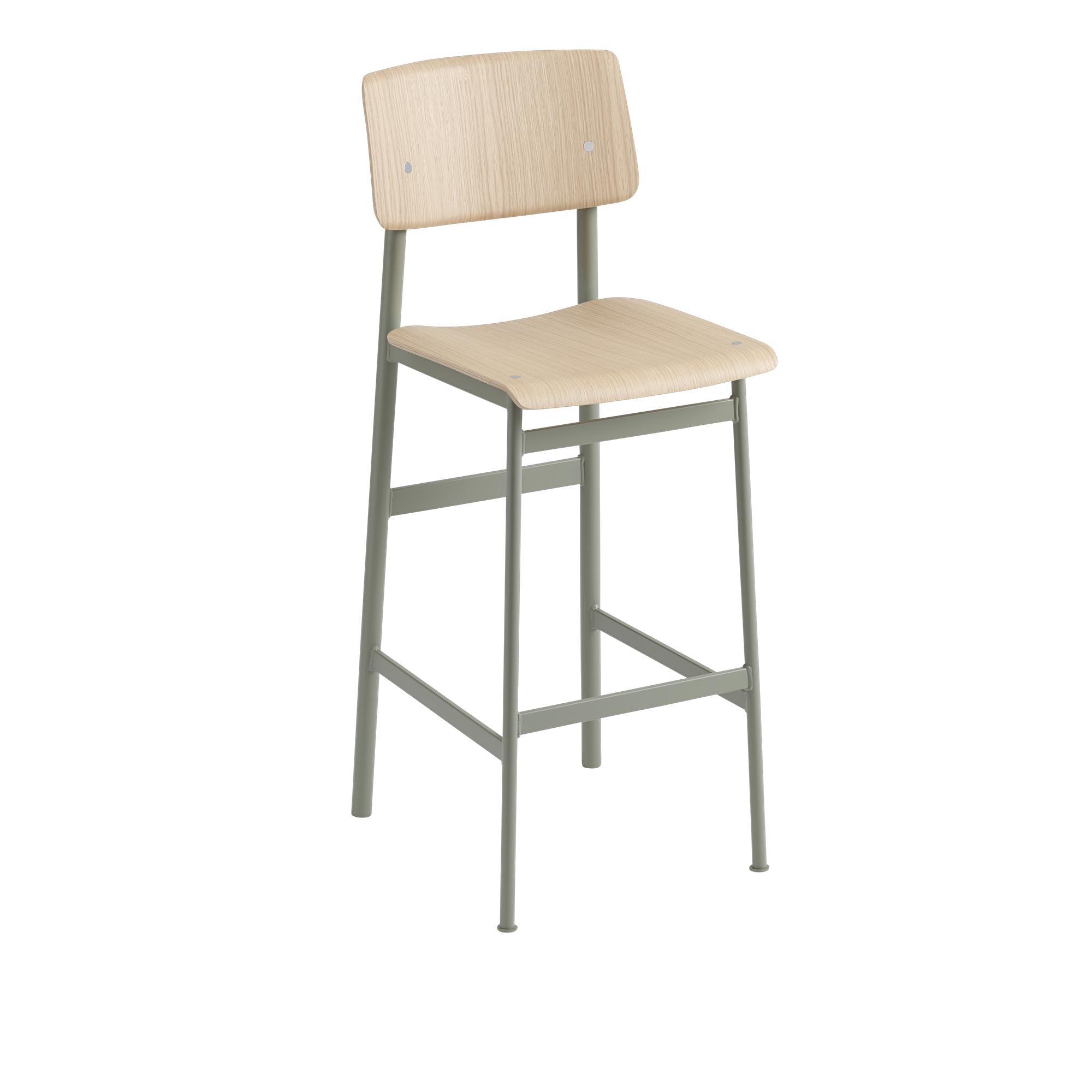 Muuto Loft Bar Chair Oak, H 75 cm, stoffig groen/eiken