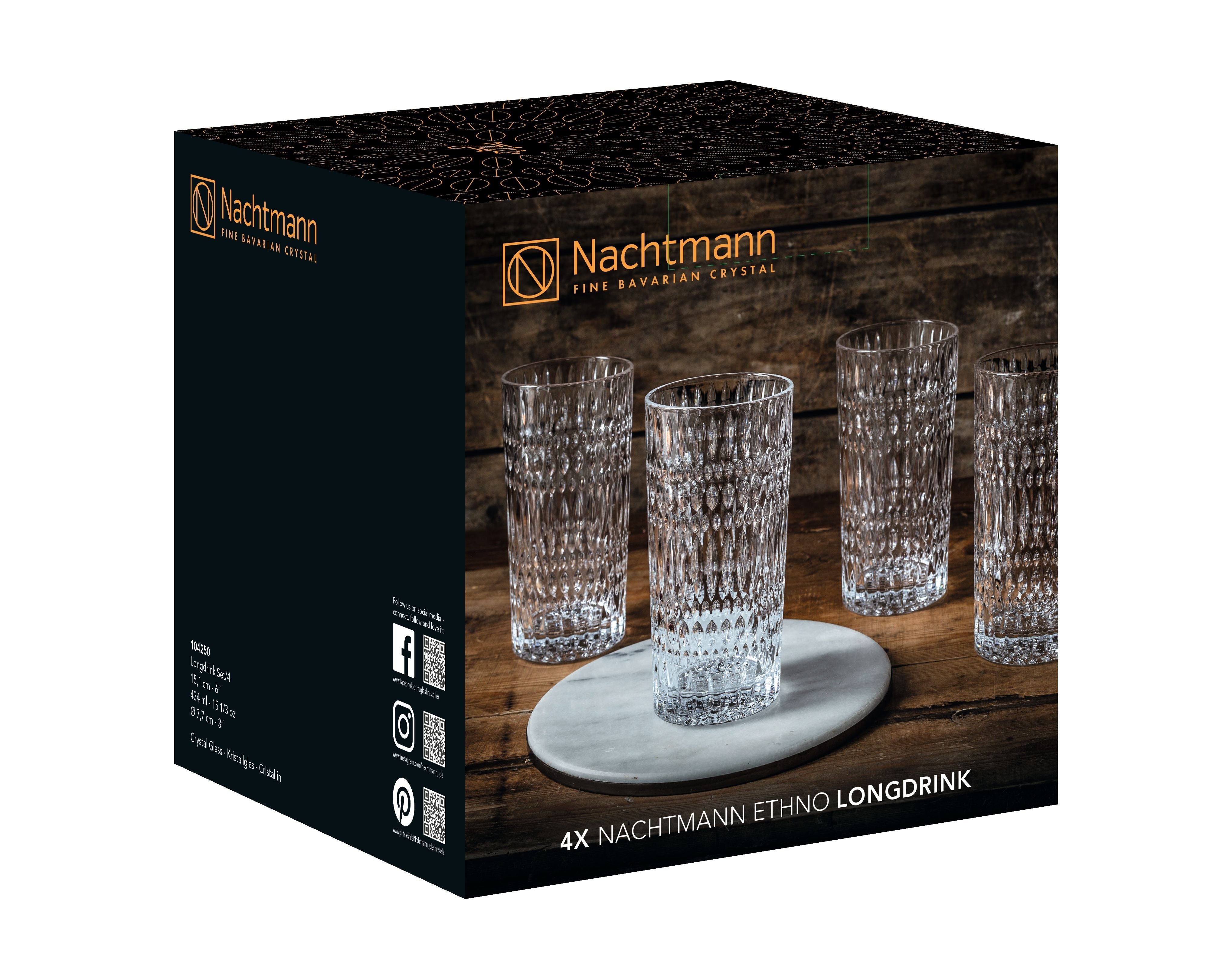 Nachtmann Ethno Long Drink Glass 434 ml, sæt af 4