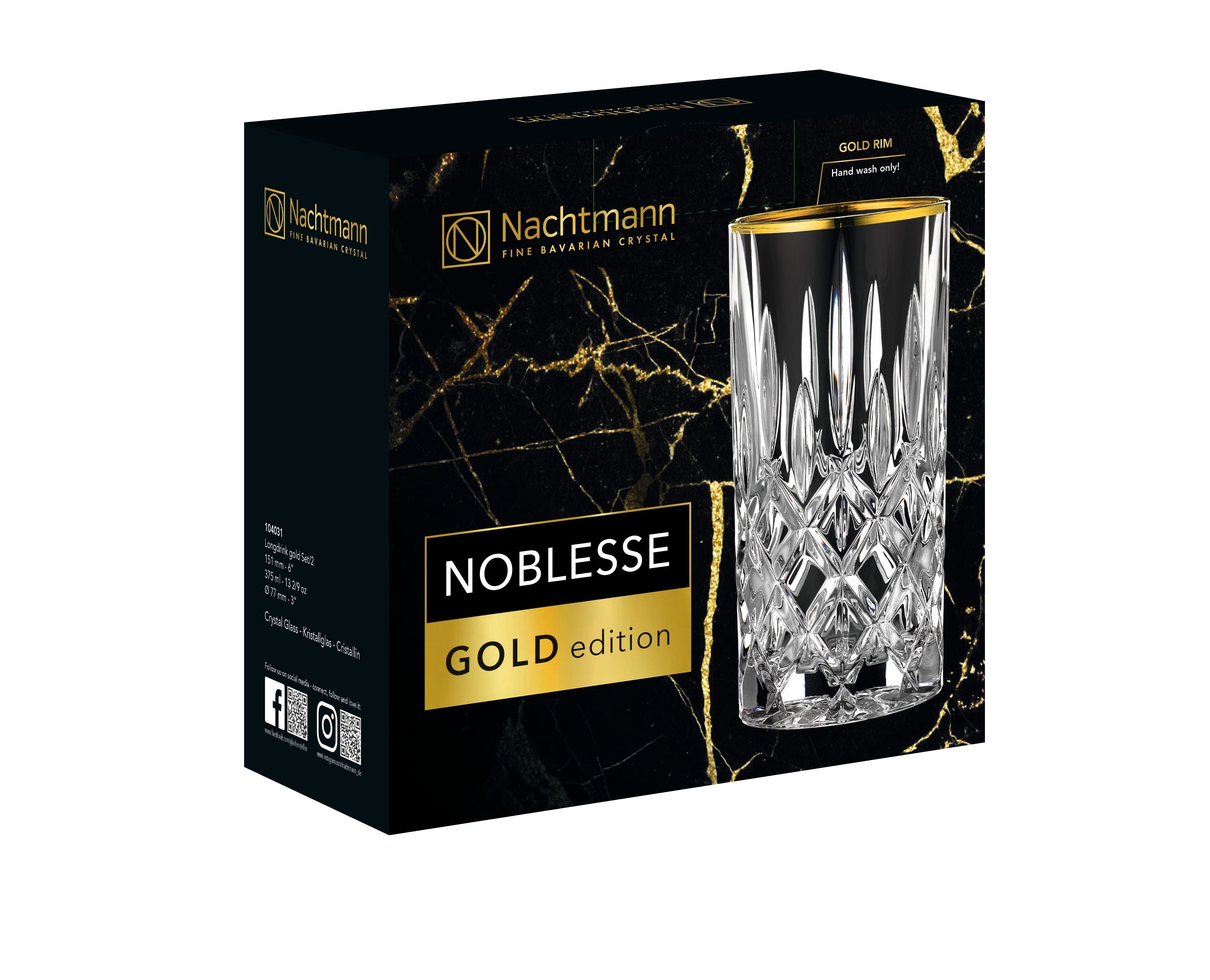 Nachtmann Noblesse Gold Long Drink Glass 375毫升，一组2