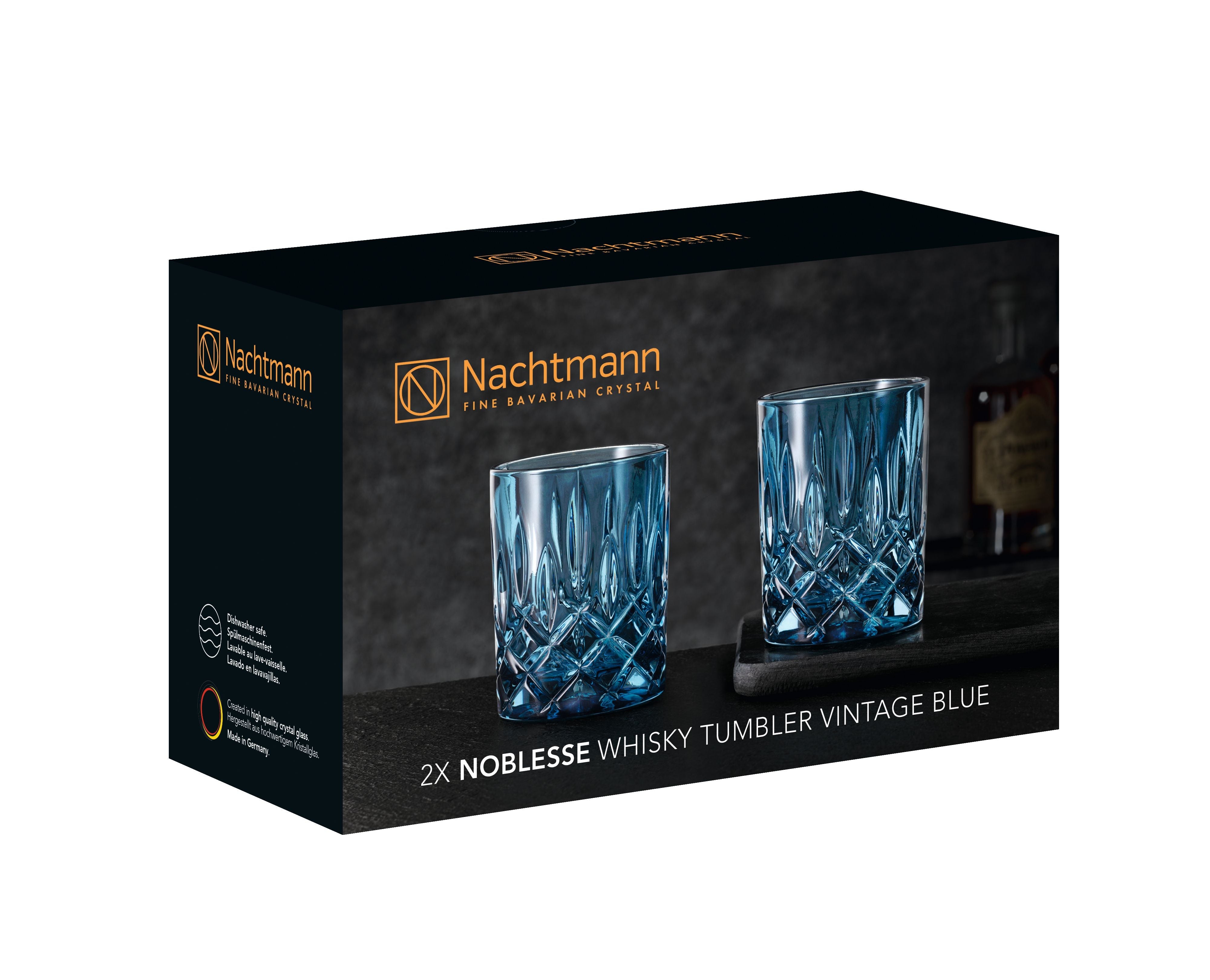 Nachtmann noblesse whisky vetro vintage blu 295 ml, set di 2