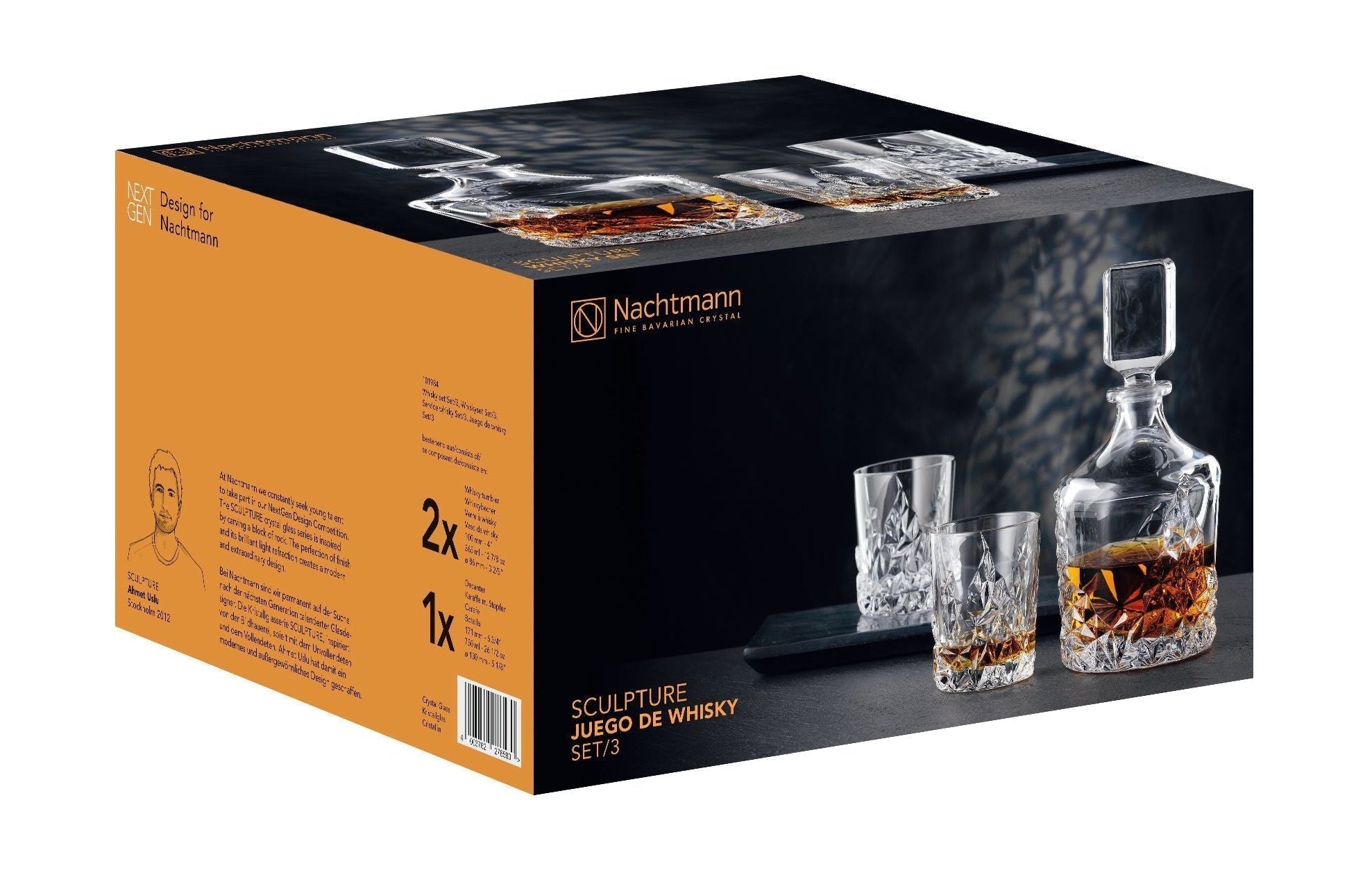 Set de whisky de escultura de Nachtmann, jarra de jarra + 2 vasos