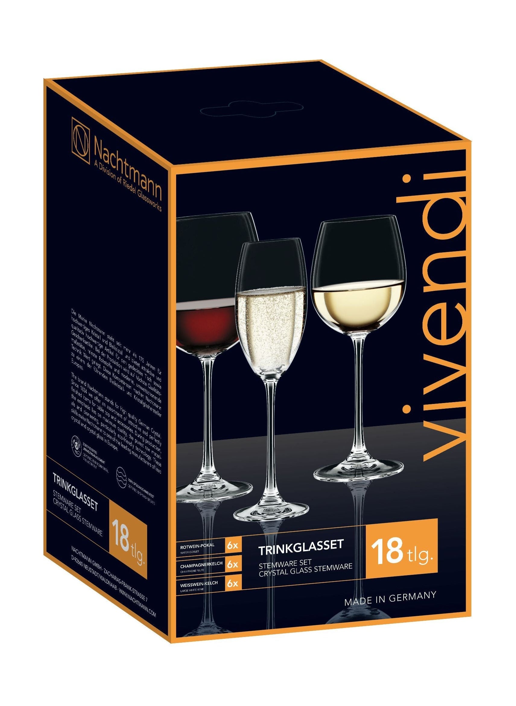 Nachtmann Vivendi premium glazen set rode wijn/witte wijn/champagne, set van 18