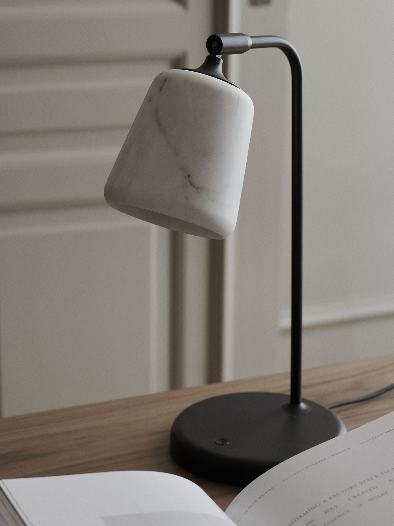 New Works Material Table Lamp, White Marble