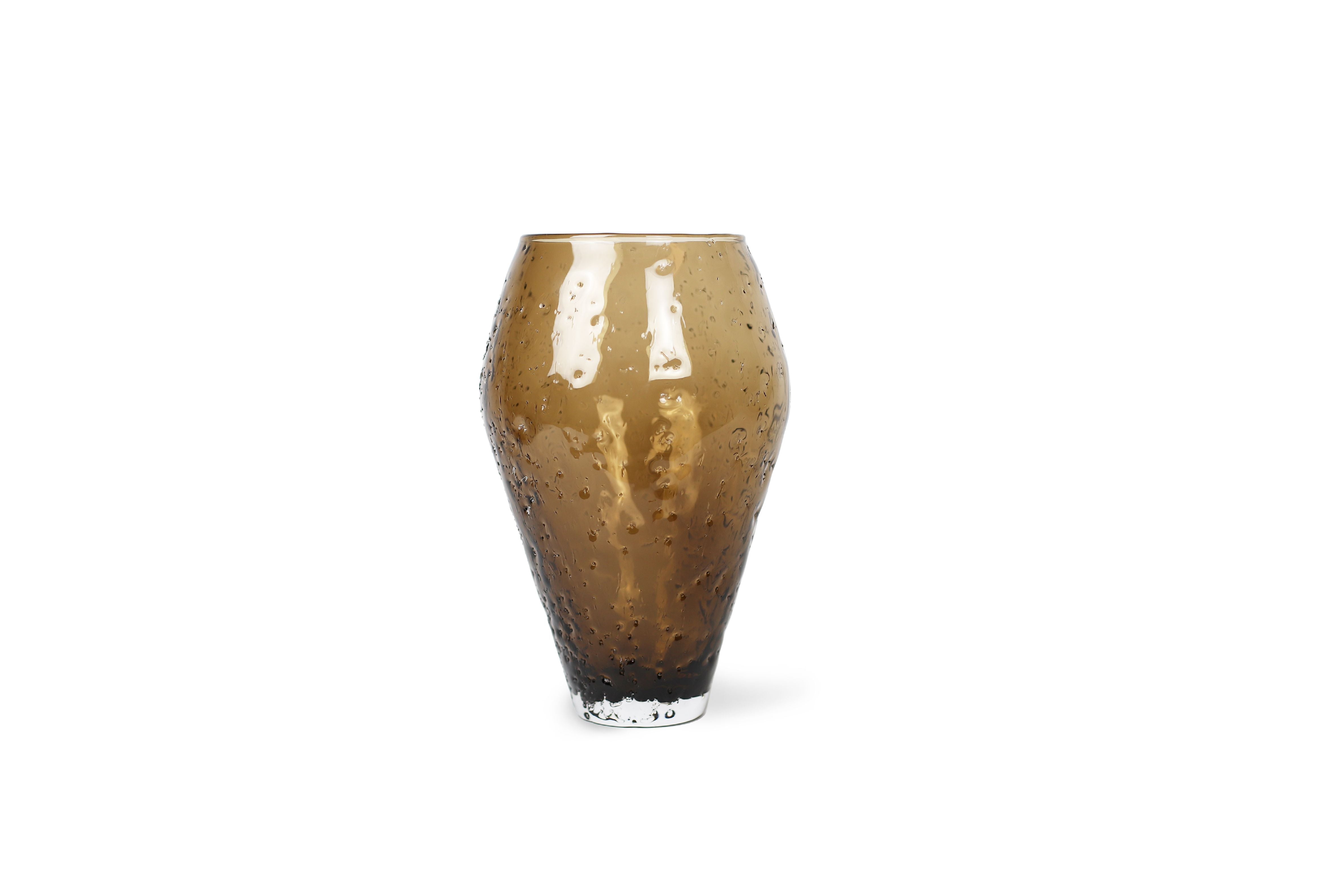 Ro Collection Vase en verre écrasé, grand, sépia brun