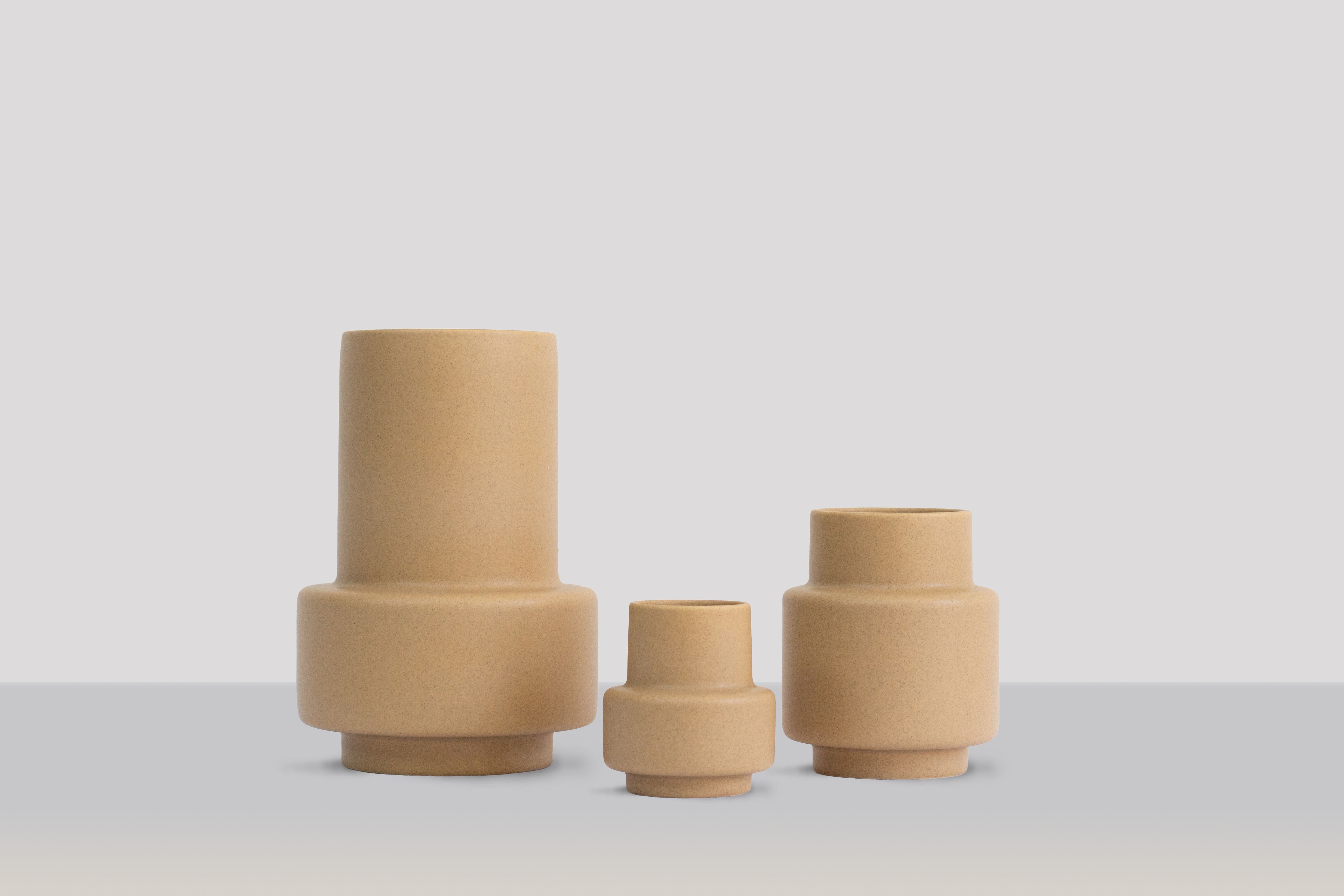 Ro Collection Hurricane Ceramic Vase Medium, Soft Ochre
