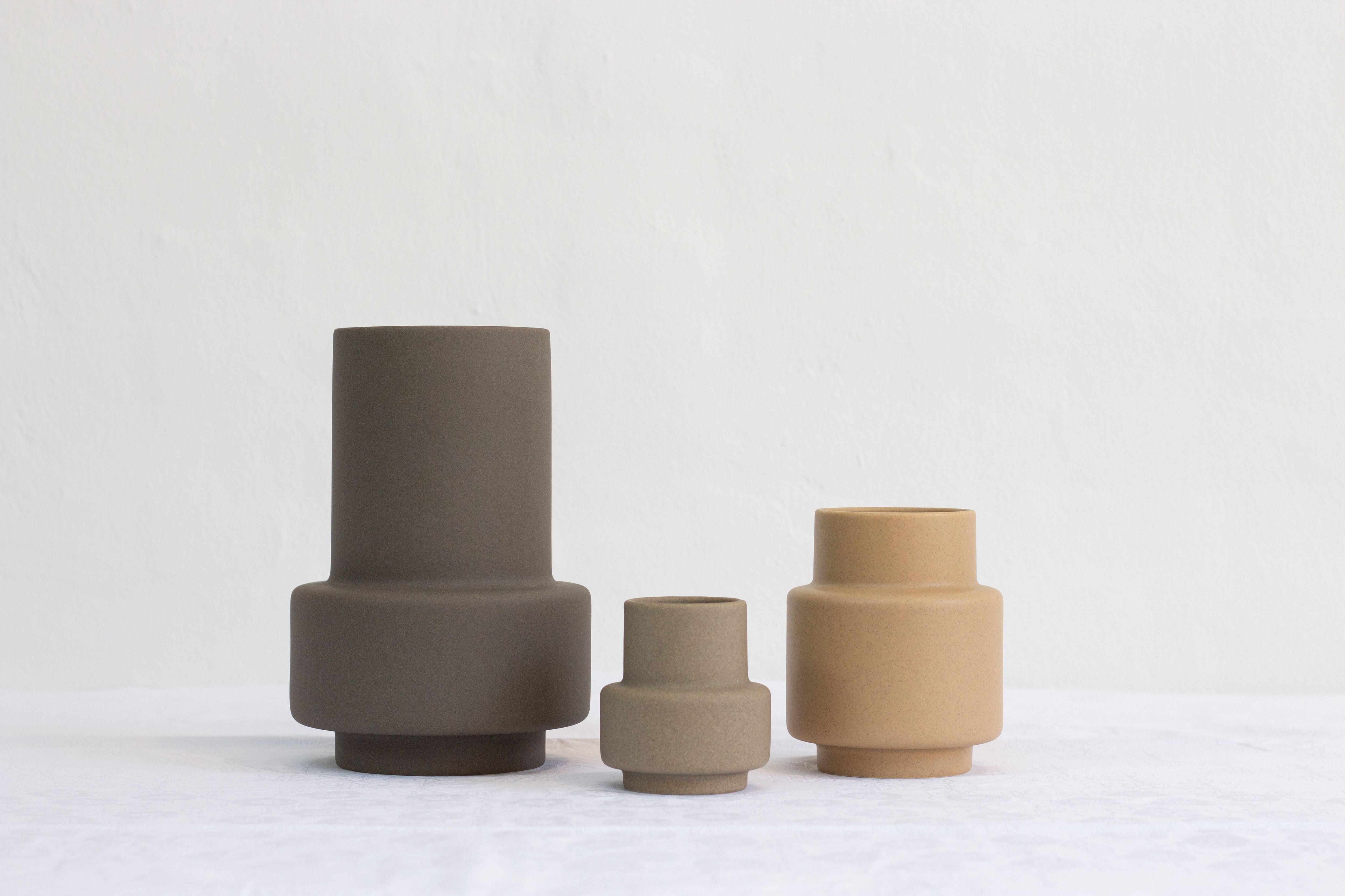 RO Collection Hurricane Ceramic Vase Medium, Soft Ocher