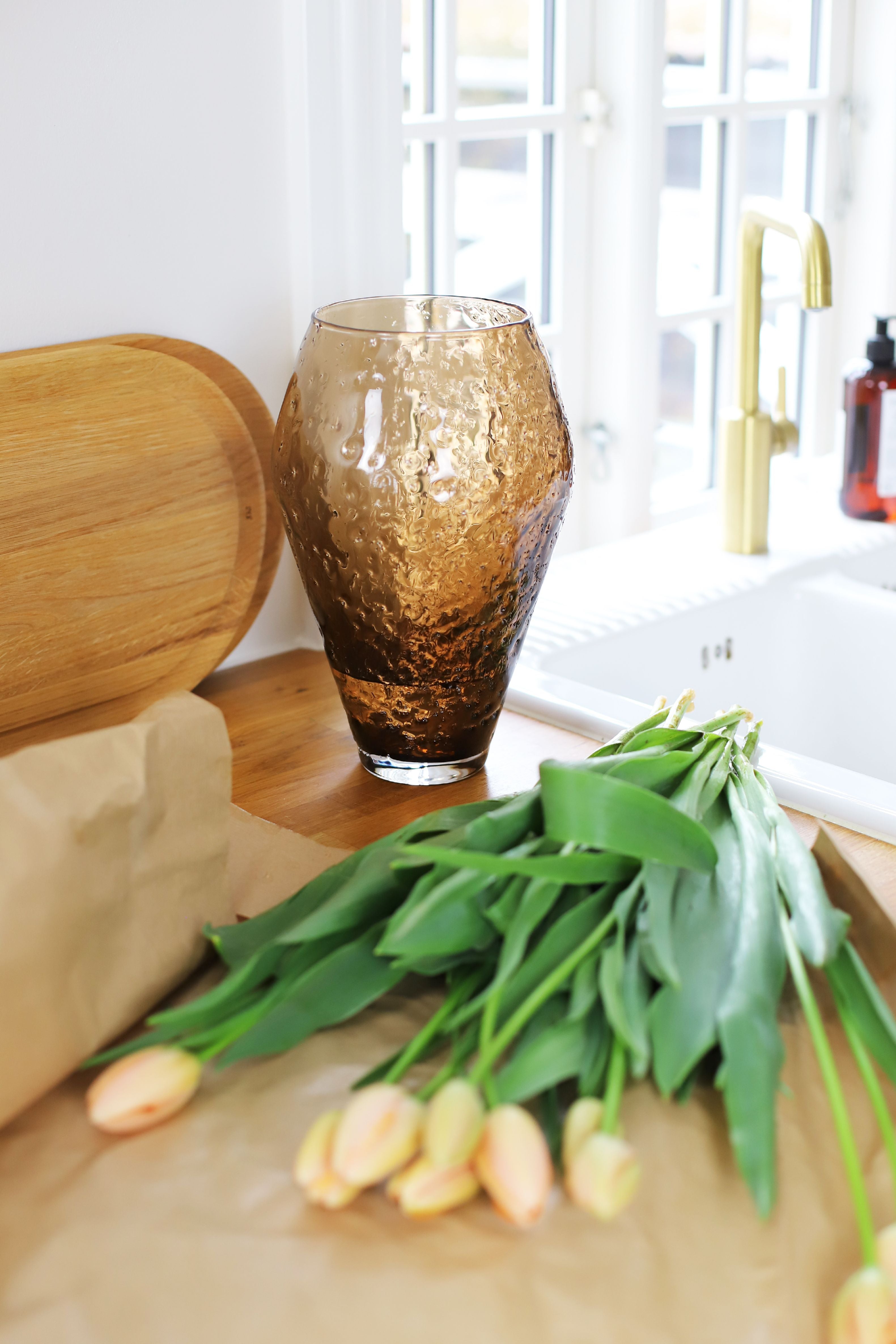 Ro Collection Vase en verre écrasé, grand, sépia brun