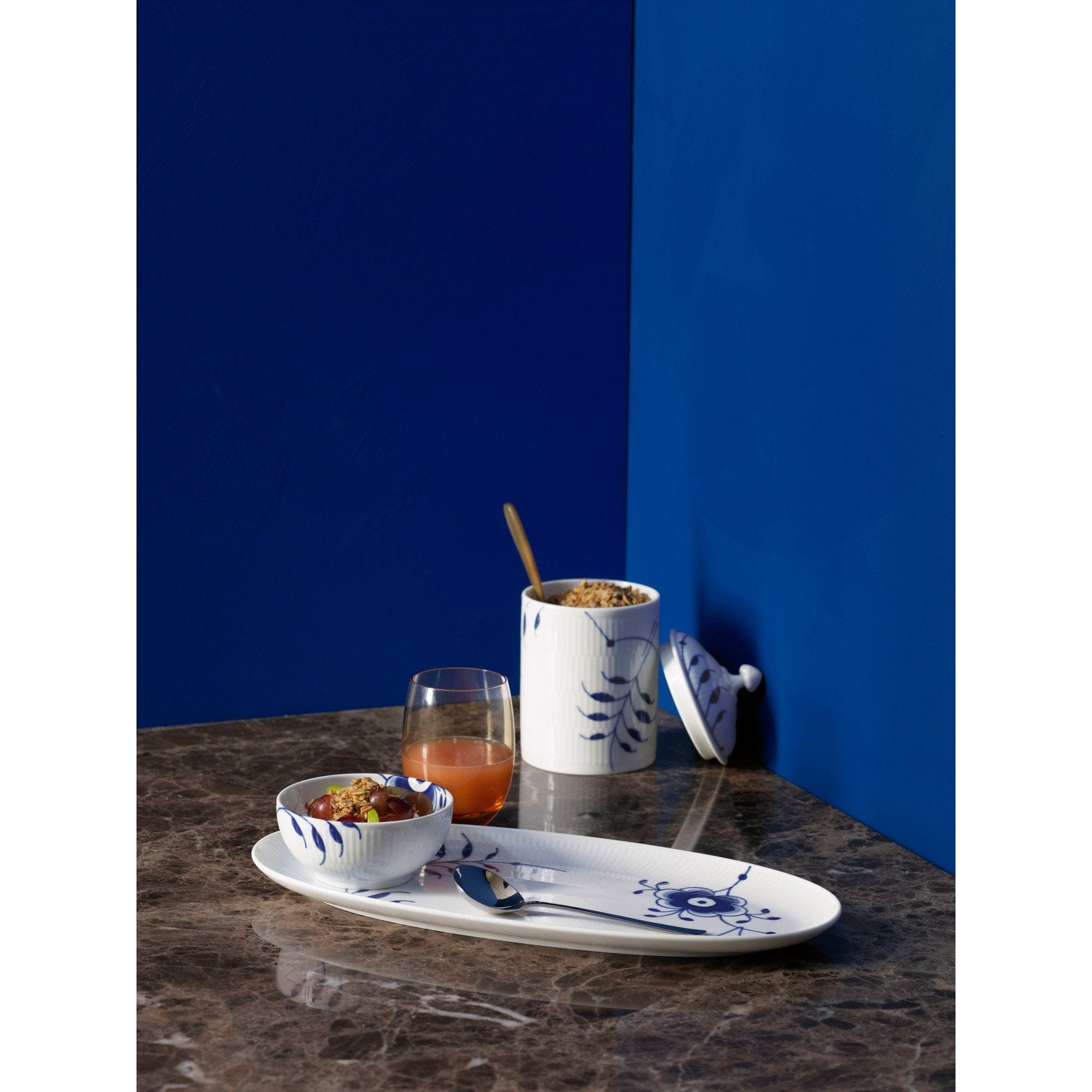 Royal Copenhagen Méga-stockage en verre de rangement bleu cannelé, 16 cm