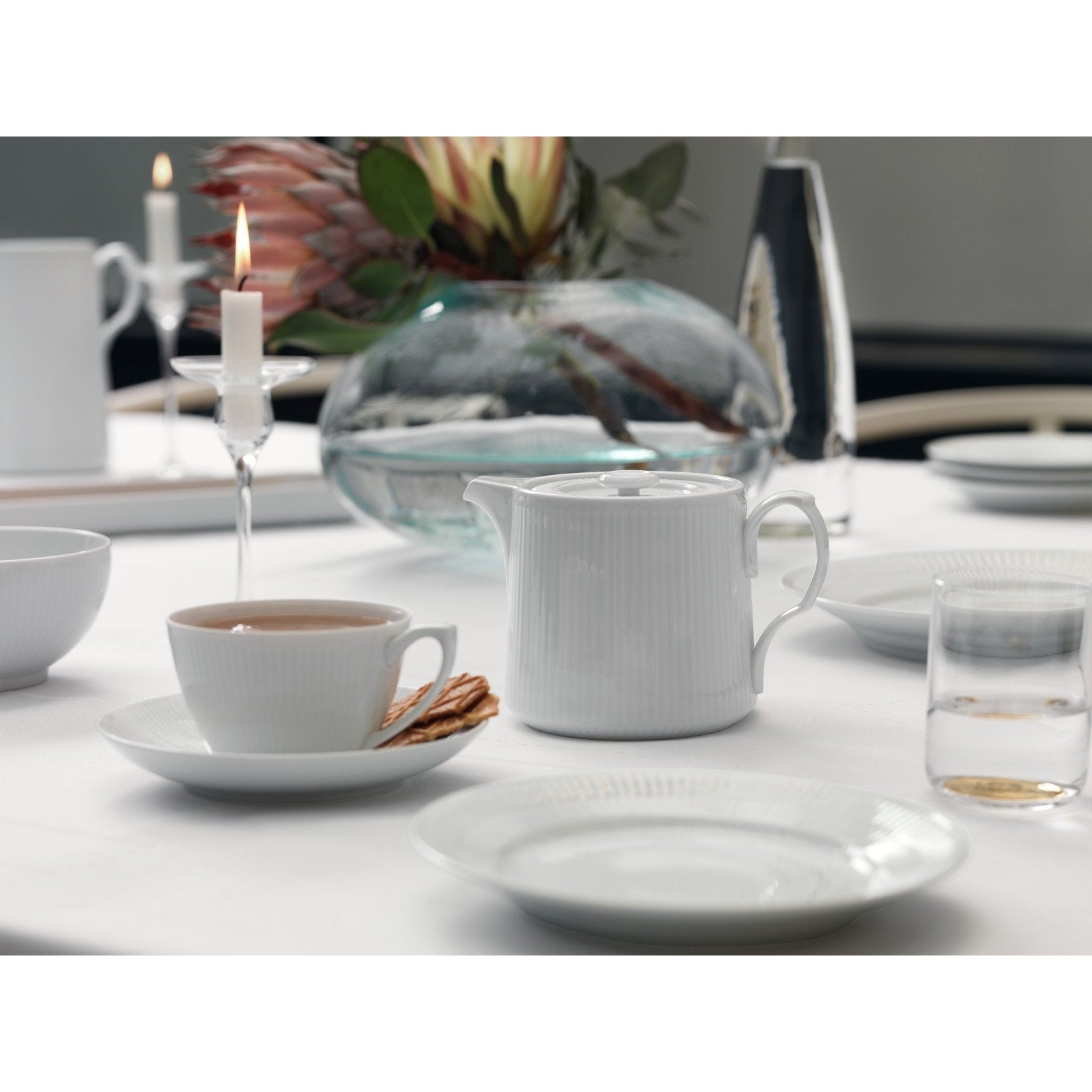 Royal Copenhagen White Fluted Cup W. Saucer, 28cl