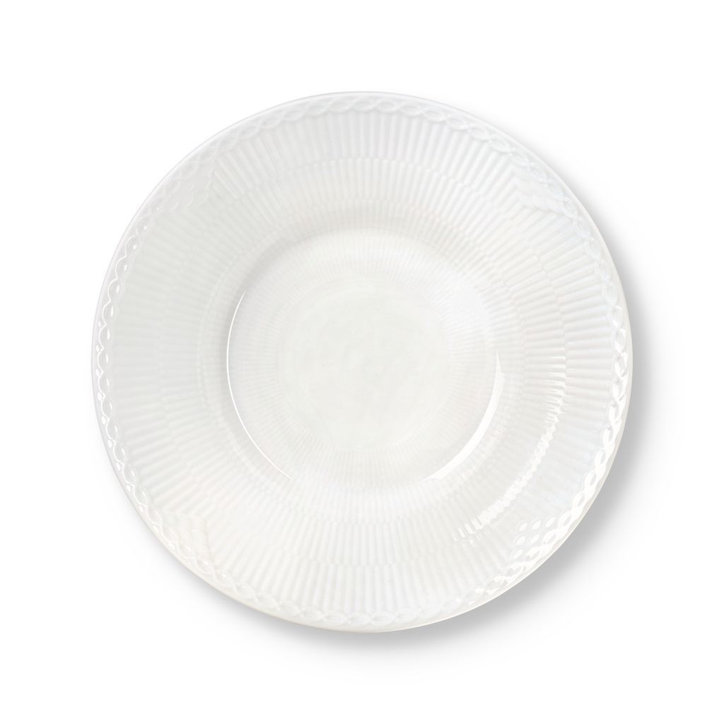 Royal Copenhagen White rillet halvt blonder dyp plate, 24 cm